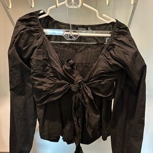 Boohoo Black Tie-Front Short Set